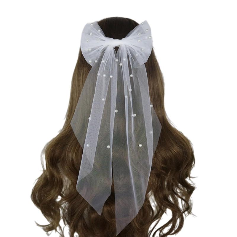

Wedding Party Bride Veil with Beadwork DoubleLayer Bows Bridal Veil Elegant Short Veil Bride Bridemaid Hair Accessories