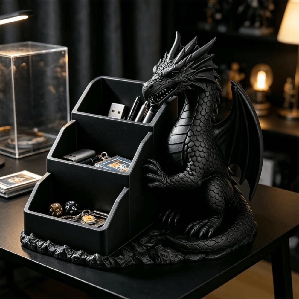 Realistic Dragon Storage Tray 3D Printed Pen Holder Gothic Dragon Storage Box Desktop