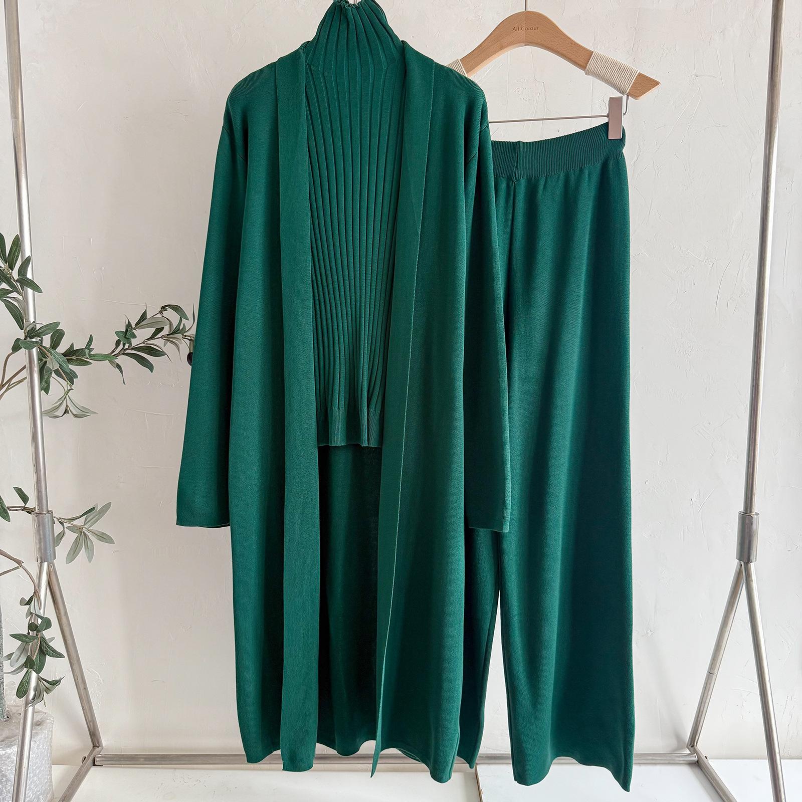 

Осенне-зимний женский трикотажный костюм больших размеров Lazy Temperament без рукавов, жилет, свитер, кардиган, брюки One Size мох зеленого