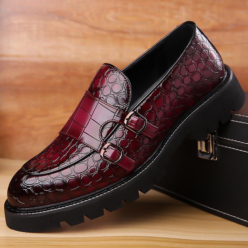 2025 New Spring Autumn Big Size Leather Shoes for Men Belt Designer Stone Pattern Platform Brogue Dress Shoes Men