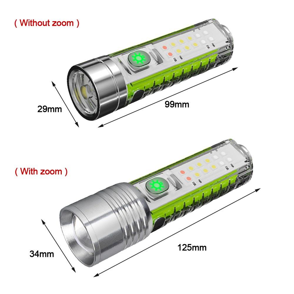 20W White LEP Flashlight,Red Blue Waring Light,UV Ultra Violet Torch,Zoomable,Fluorescent,Magnet Tail, Pen clip,Type-C Charge