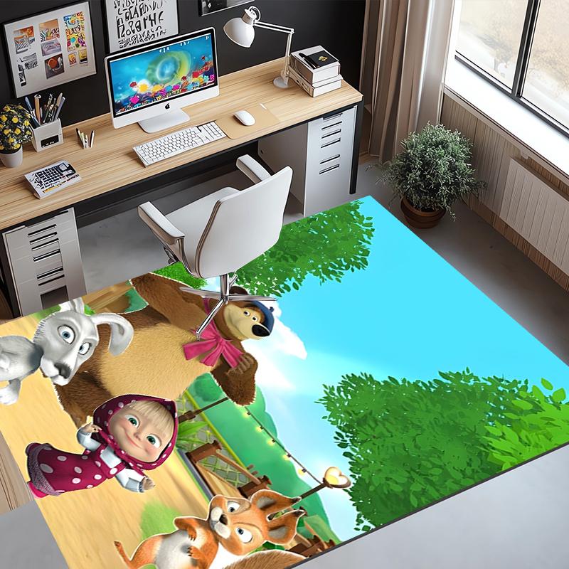 Masha and The Bear Pattern Rug, Indoor/Outdoor Mat, for Picnic, Gameroom, Bedroom, Office, Living Room, Home Decor Carpet, Birthday Gift