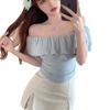 Niche Spice Girl Shoulder Pure Desire Short Sleeve T-Shirt Women's Summer Lotus Leaf Temperament Design Sexy Short Top