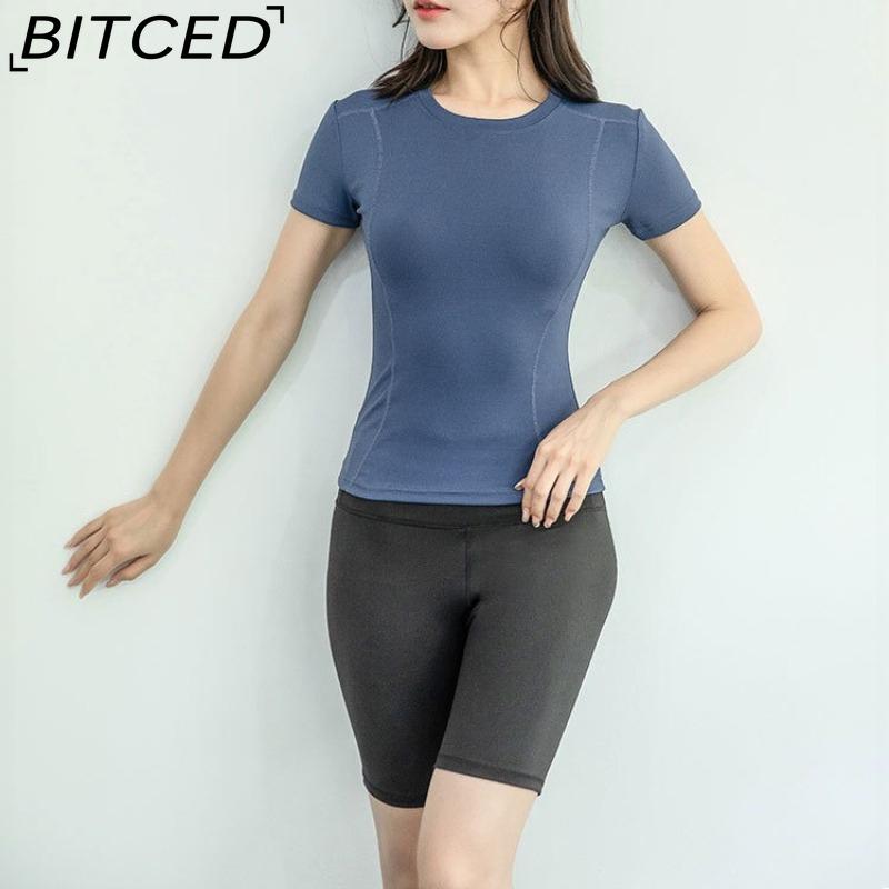 BITCED Damska odzież sportowa Top do jogi - Dopasowana kurtka z krótkim rękawem Zestaw do siłowni, biegania - Szybkoschnąca odzież treningowa na wiosnę, jesień, lato