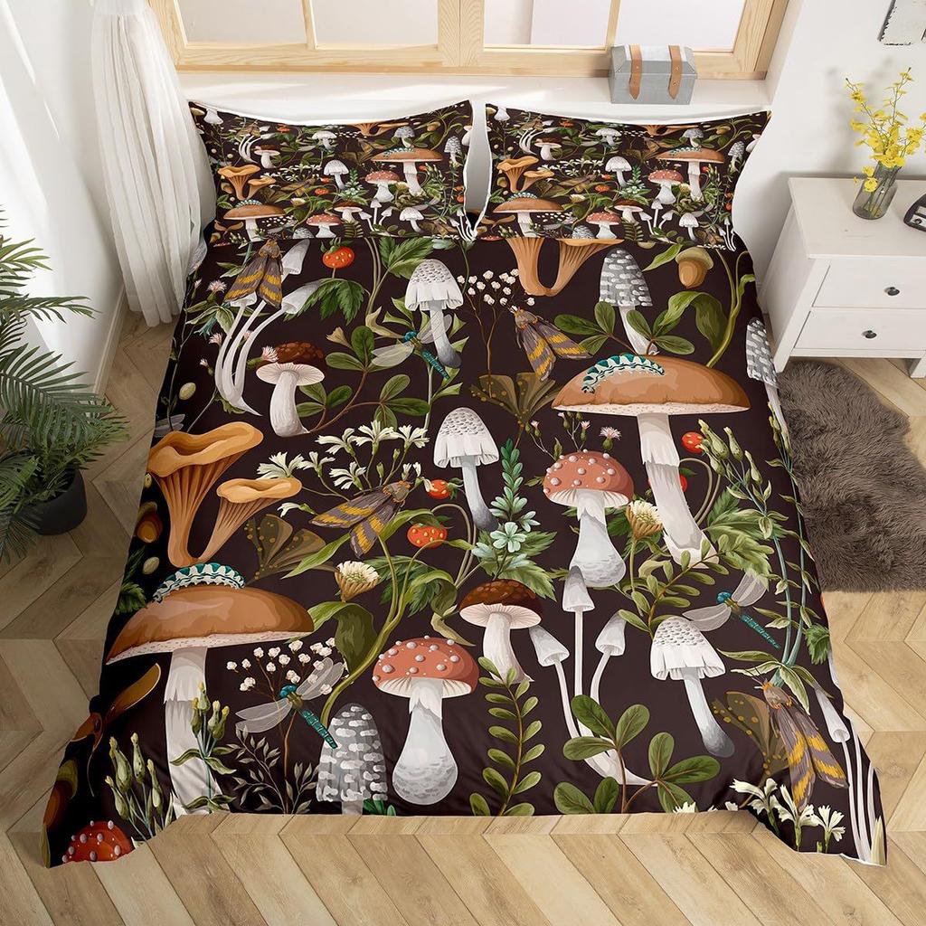 Bohemian Mushroom Print Duvet Set Bedding Set Stylish Flower Bed Set