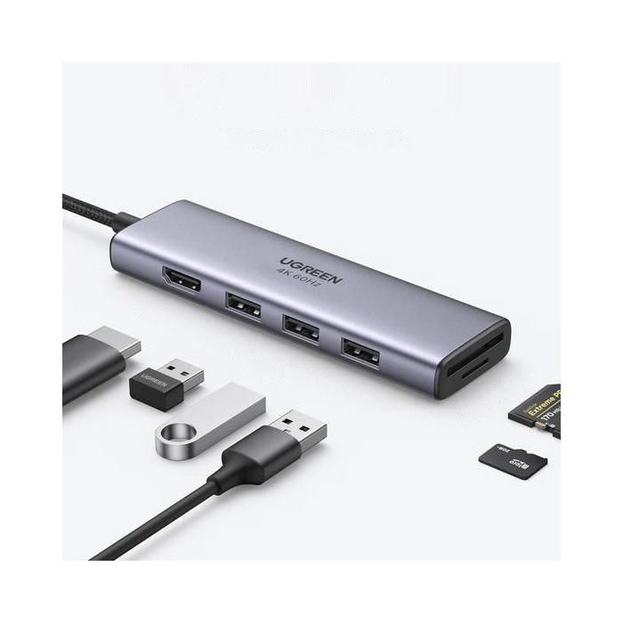 Hub USB Type-C 6 En 1 - UGREEN - HDMI 4K 60Hz - 3x USB 3.2 - Lecteur SD/TF - Gris