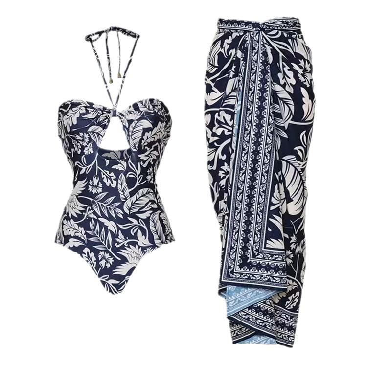 High-End Sexy One-Piece & Two-Piece Swimsuit Set: Stylish Hollowed-Out, Gathered Design for Women