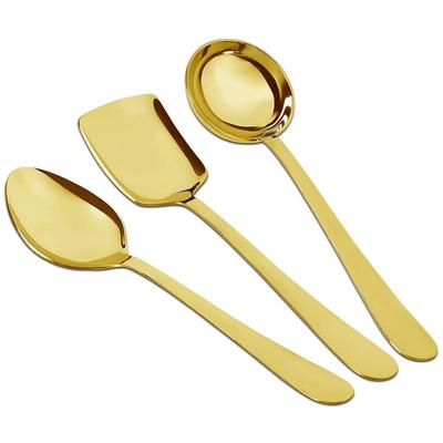 3 Pieces Stainless Steel Golden Serving Spoons Set for Dining Table/Kitchen, 1.8 Mm Heavy Gauge