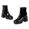 Damen Chunky Heel Quadratische Spitze Kunstleder Stiefeletten Mit Seitenreißverschluss Wasserdichte Plateau Herbst Winter Mode
