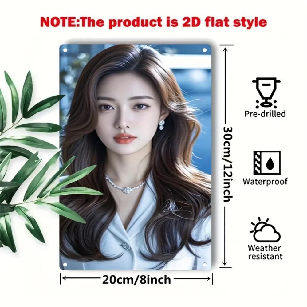 Segno Artistico da Parete, Poster Profilo Viso Donna Elegante, Bellezza Coreana Decorazione Metallica per la Casa