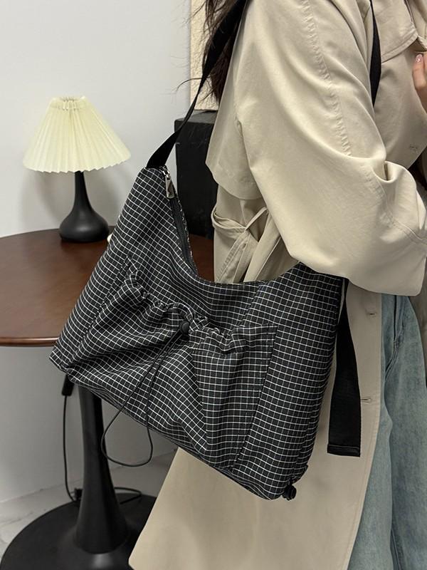 Korean Style Plaid Dumpling Bag: Women's 2026 Versatile Drawstring Crossbody