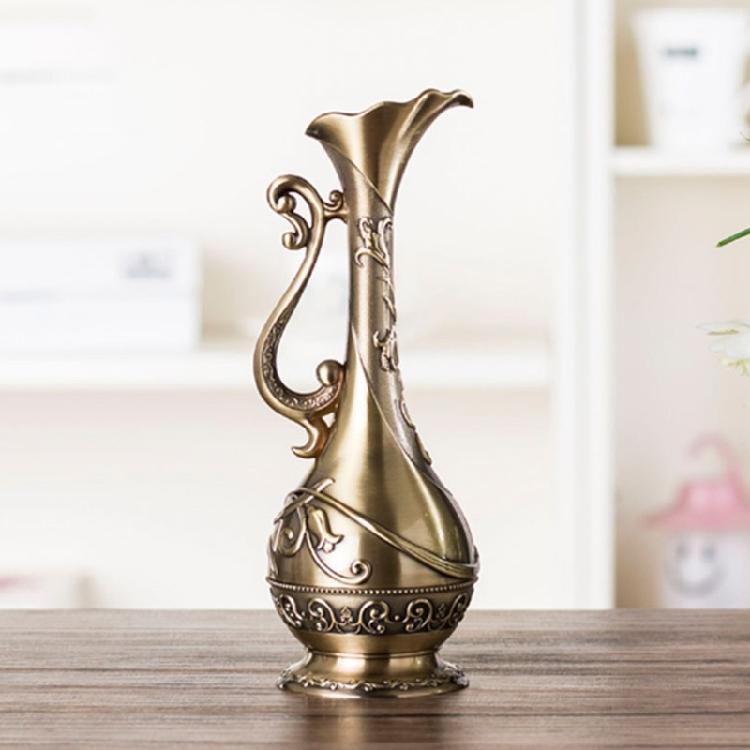Contemporary Vintage Antique Bronze Metal Vases Geometric Embossed Texture Artistic Decors Flower Arrangement Container