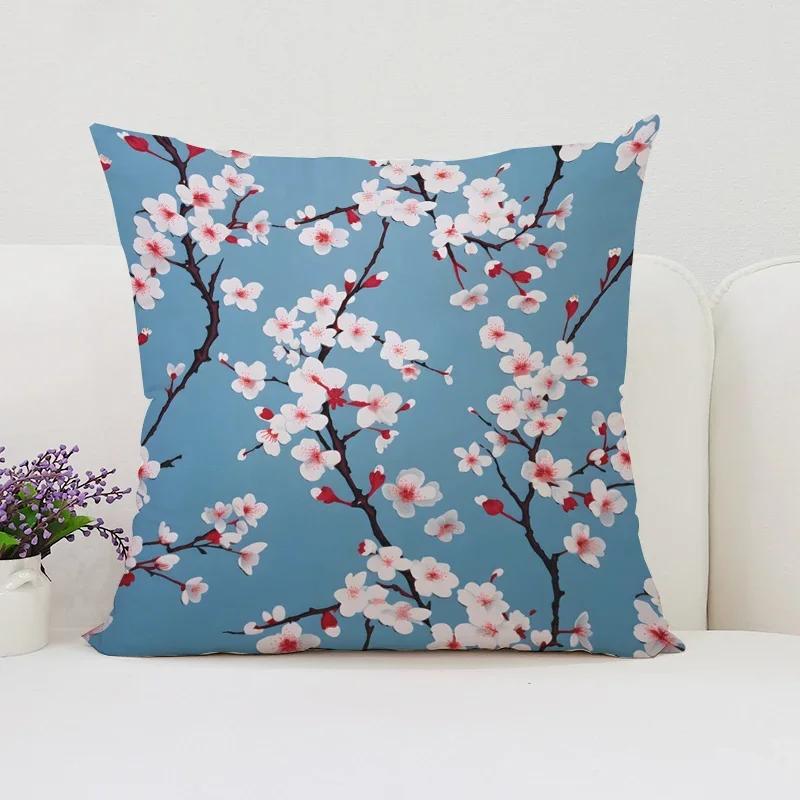 Cushion Cover 50X50 Japanese Cherry Blossom Bed Pillowcases Covers For Bed Pillows Pillow Cases 45X45 Cushions Cover Home Decor