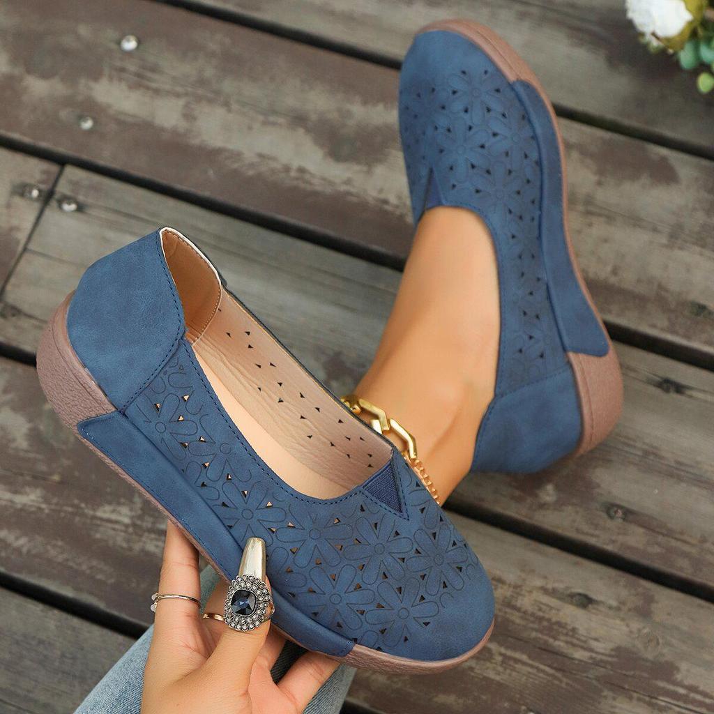 Women's Plus Size Flat Round Toe Casual Shoes - Spring/Summer 2025 European & American Style with Hollow Design