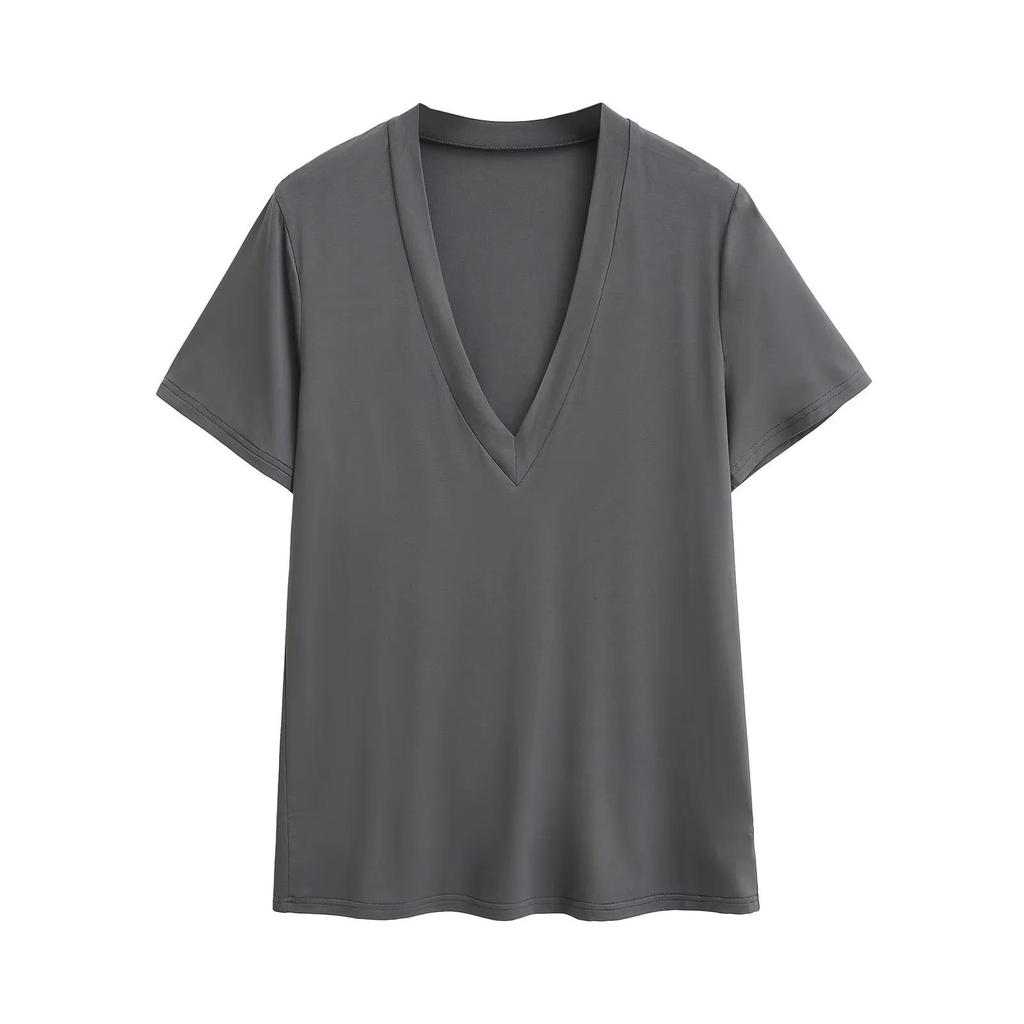 Retro Korean Basic V-Neck Loose Short-Sleeved Women's T-Shirt