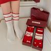 Good Luck In The New Year with Red Dui Dui Socks, Fabric Label, Button Accessories, Women's Pure Cotton Double Lace, Bow