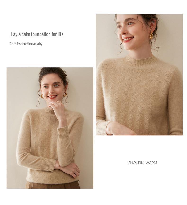 Women's 100% Pure Cashmere Half-High Neck Sweater - Long Sleeve, Autumn/Winter Style