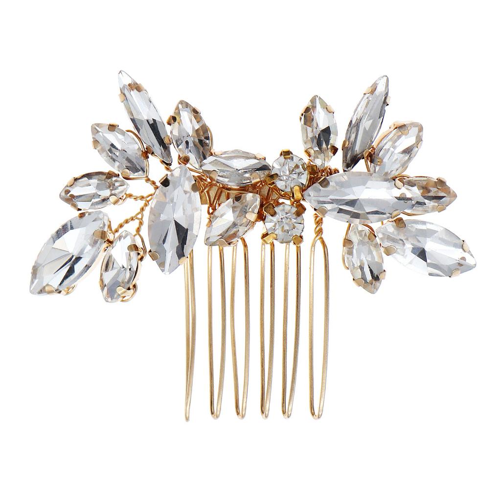 New Bridal Hair Comb High-end Wedding Prom Party Hair Accessories Female Handmade Marquise Rhinestone Six-tooth Comb