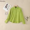 Women Casual Turn Down Collar Long Sleeve Loose Blouse