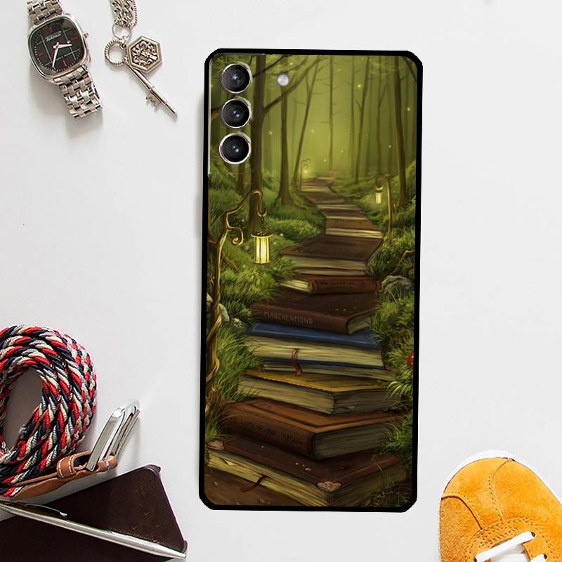 Read Books Illustration Case For Samsung Galaxy S25 Ultra S20 S21 S22 S23 Plus S24 Ultra S9 S10 S25 FE Cover Coque