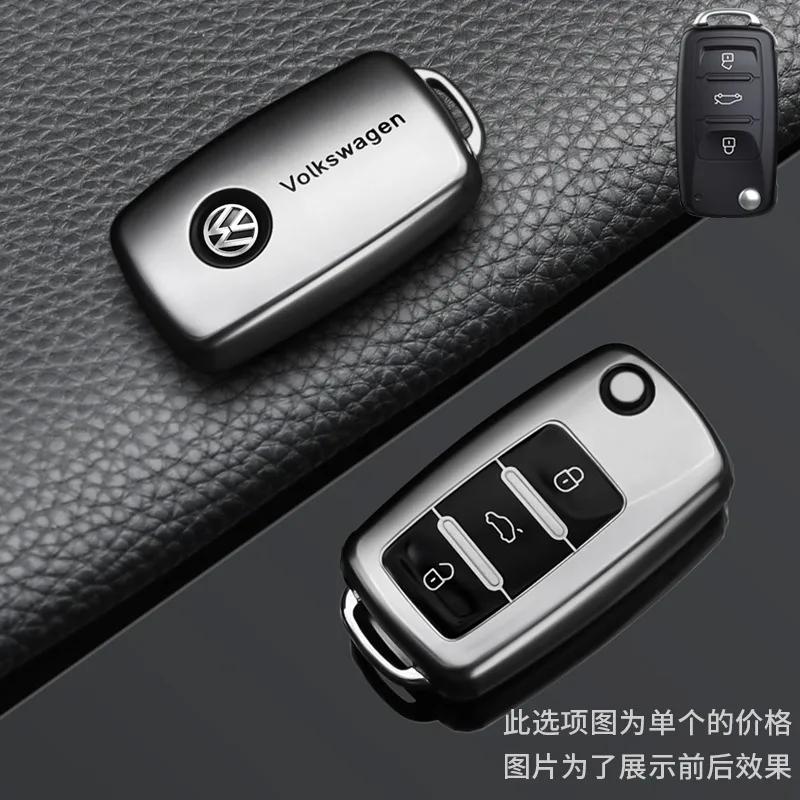 For VW Car Key Case Cover Fob Shell Keyring For VW Volkswagen Golf 7 MK7 Tiguan MK2 T-roc T-cross Auto Keyring Protector Acces