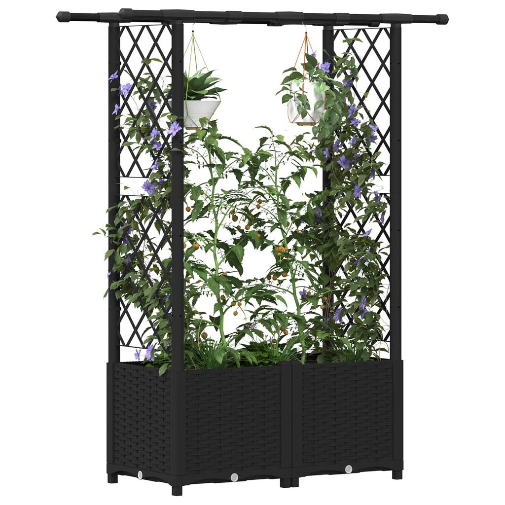 Elevated Planter with Trellis and Hanging Roof Black 124.5 x 40 x 138 cm PP