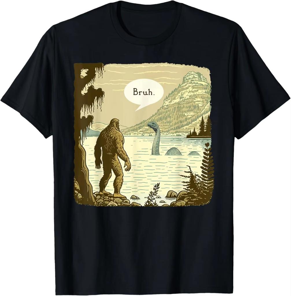 Funny Bigfoot Sasquatch Loch Ness Monster Introvert Bruh T-Shirt Women's T-shirts Fashion Pure Cotton Y2k Clothes Harajuku