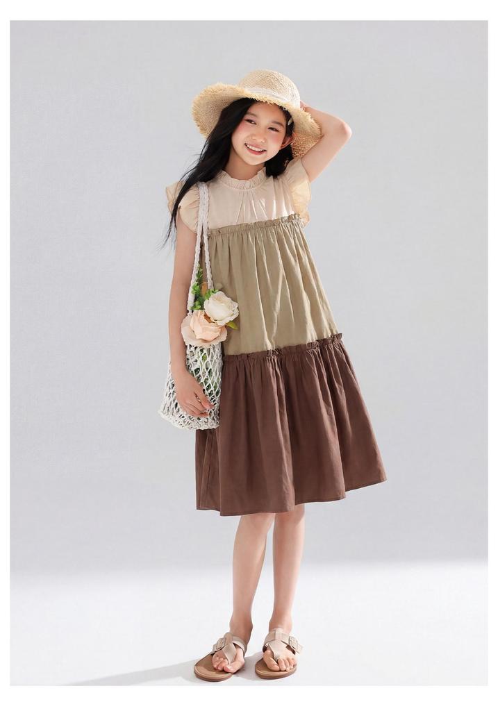 Japanese Mori Girl Style Cotton Sleeveless Summer Dress - Breathable, Patchwork, Layered, Color Block, Loose Fit