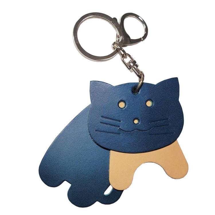 [byDream] 3-Section Cat Keychain, Genuine Leather, Perfect for Cat Lovers, Bag Charm, 8cm Large Cat, Cowhide Leather, Gift, Gift (Orange)