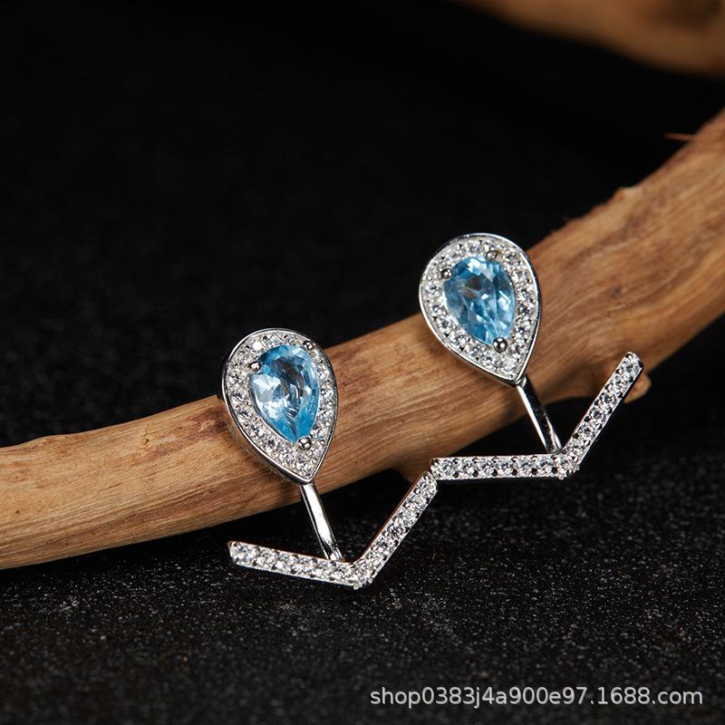 Ouyang Nana Earrings, Song Huiqiao Water Drop Earrings, High-End Sense Light Luxury Earrings, Rear Hanging Type, Sweet Temperament