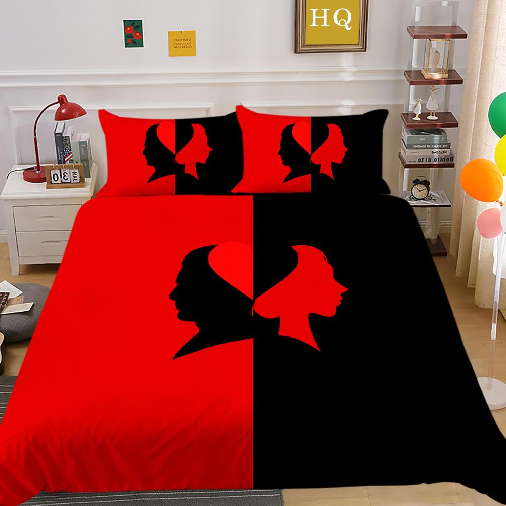 3D Valentine's Day Bedding Set King Queen Bed Duvet Cover Pillowcase 2/3pcs Newlywed Couple Duvet Cover Soft and Quick Drying Home Textile