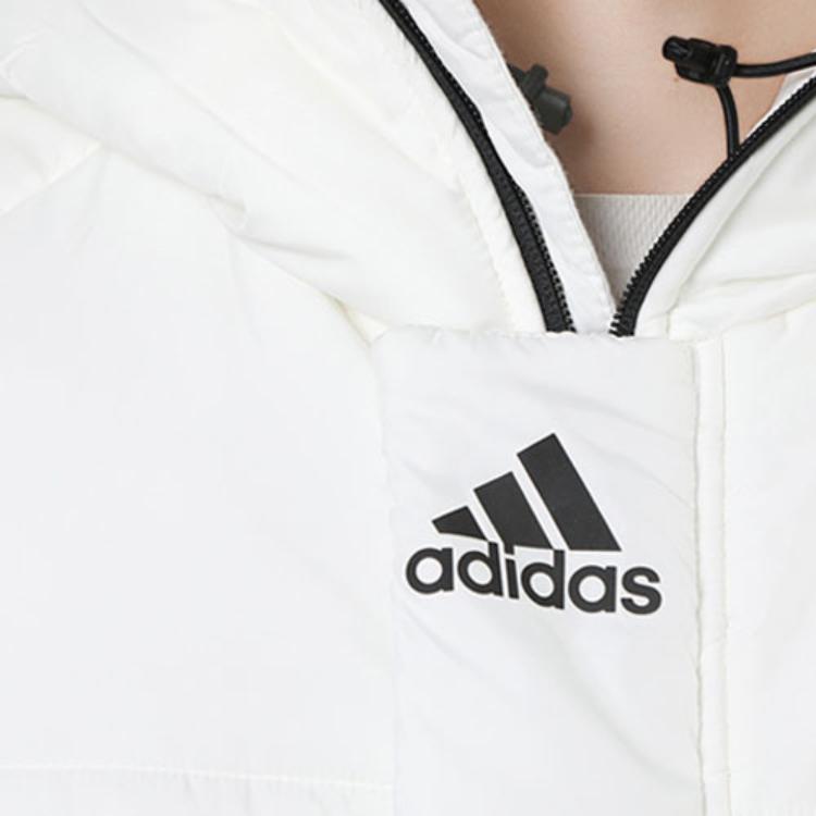 Adidas Solid Color Sports Casual Hooded Windproof Long Cotton Coat Men Outerwear White DZ1435