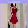 Sexy Red Spaghetti Strap Dress With Patching For Summer Fashion