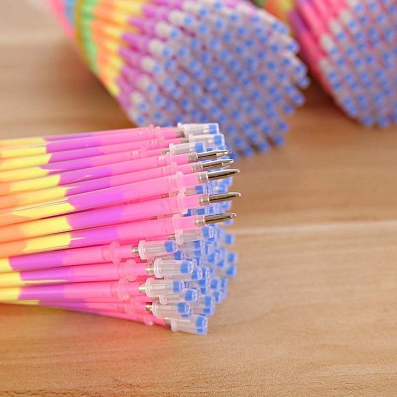 10Pcs/Set 6color ranbow Ink Gel Pen Refill Rod PenHandle School Writing Stationery Gel Ink Pen