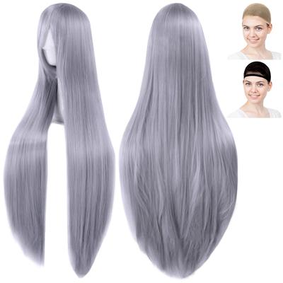 CaseEden Cosplay Wig, Premium, Smooth, Long, Straight, 100cm, Dark Silver, WIG6131