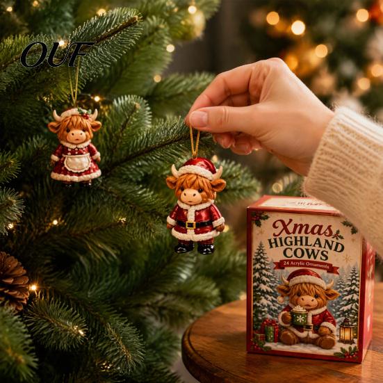 Zestaw Ozdób na Święto Dziękczynienia Boże Narodzenie Krowa Szkocka Kalendarz Adwentowy, 24 Urocze 3D Kolekcjonerskie Mini Figurki Kalendarza Odliczania Jesiennych Żniw, Wiejski
