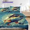 Fish Pattern Bedding Quilt Set Quilt Cover Pillowcase Home Decoration Birthday Gift (1 * duvet cover + 2 * pillowcase, without core)