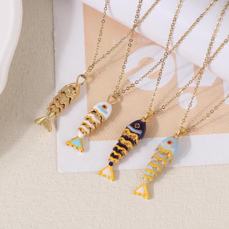 Collar con colgante de pez colorido de la serie Verano Océano, joyería de pez dorado moderna personalizada, regalo