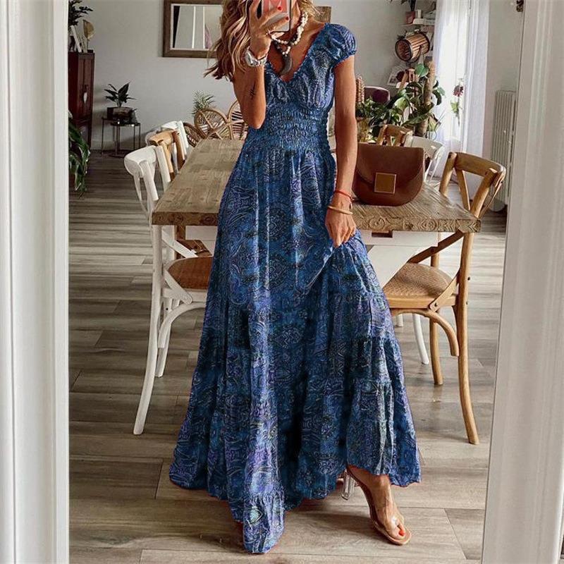 IHUASU Fashion Summer Spring Short Sleeve V-Neck Casual Dresses International Design