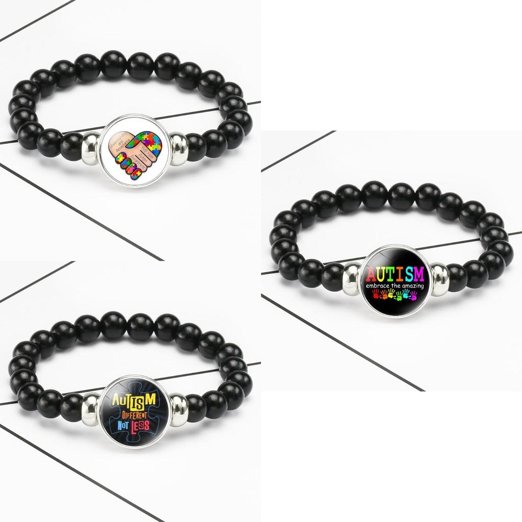 Autism Awareness Charm Bracelet Stretch Cord Beaded Jewelry Mixed Material