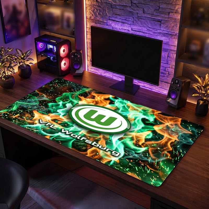 VfL Wolfsburg FC Themenmuster Mauspads, Fußball Logo Design XXL Gaming Schreibtischmatte Rutschfeste Computer-Mauspad