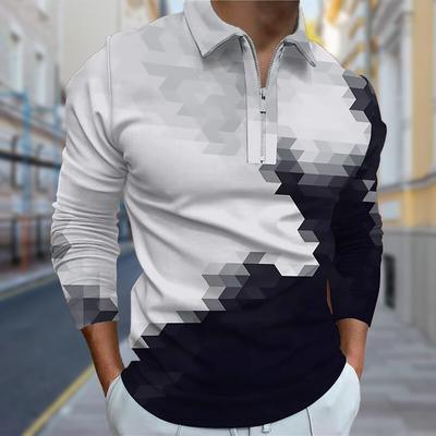 Koszulki Polo Męskie z Długim Rękawem Mozaika Wzór Szachownicy Nowa Męska Koszulka Polo Długi Rękaw T-shirt z Zamkiem Błyskawicznym Top