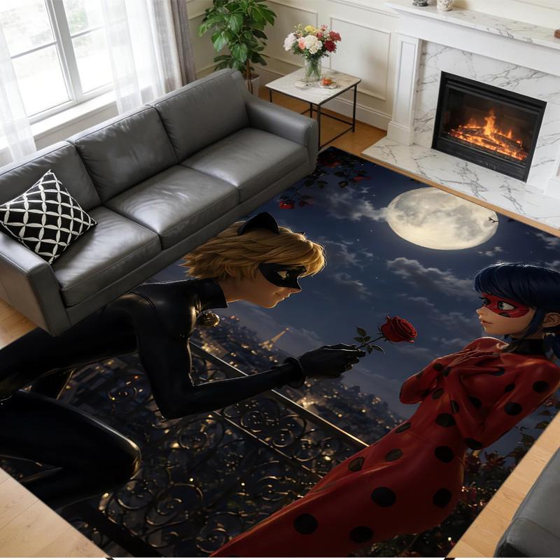 Tappeto in peluche di velluto di cristallo con stampa Miraculous Ladybug Anti?Indumenti da notte?Tappeto da Pavimento Resistente per Decorazione Domestica Interna
