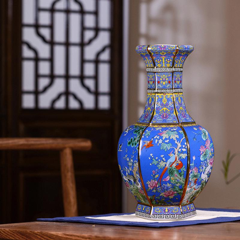 Jingdezhen Underglaze Vase - Qing Dynasty Blue & Gold Floral, Vintage Chinese Ceramic Vase for Living/Dining Room Decor