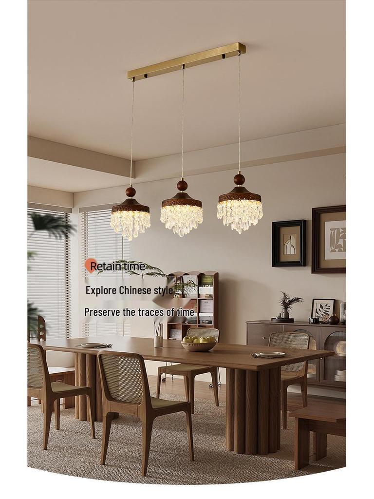 Walnut Retro Chandelier, Eye-Protective Lamp for Chinese Restaurant, Bar, Bedside, or Study.