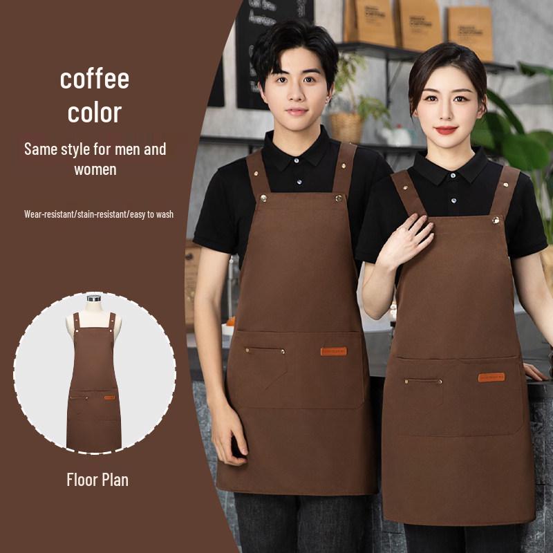 Waterproof Catering Apron Set: Logo-Print Apron, Oil-Proof Sleeves, Hat for Milk Tea and Coffee