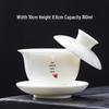 High-Grade Mutton Fat Jade Rotating Lid Bowl and White Porcelain Teapot Set