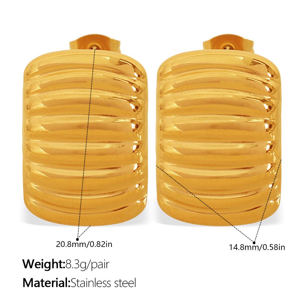 Корейская версия простых и универсальных длинных квадратных серег-гвоздиков в полоску, покрытых 18-каратным золотом из нержавеющей стали, повседневные украшения для женщин