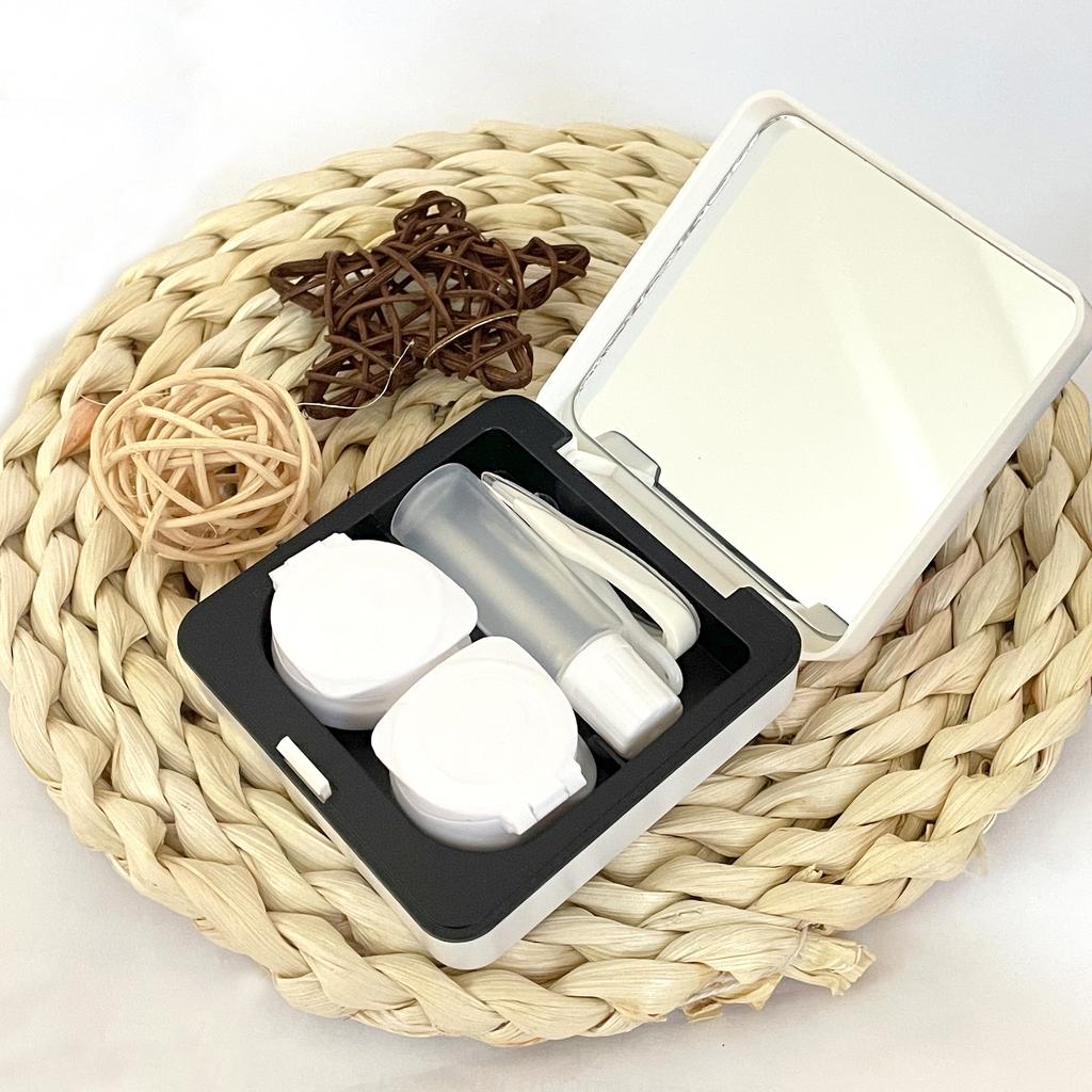 Süßes Kontaktlinsen-Etui Reise-Kit, Kontaktlinsen-Etui mit Spiegel Pinzette Entferner Werkzeug Lösungsflasche für Outdoor Büro Tägliche Nutzung