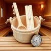Sauna Accessories Set Includes Wood Bucket Long Handle Spoon Hourglasses Thermograph for Steam Room Bathroom Enduring